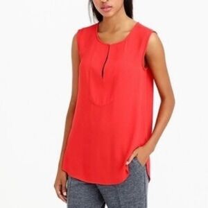 J Crew Cherry Red Sleeveless Yoke Blouse Long Line Rounded Hem Tank